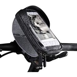 MOOZO Bike Handlebar Bag, Bike Phone Holder, Waterproof Bicycle Top Tube Pouch Pannier Cycling Frame Bags Bike Phone Mount Stand for iPhone Xs MAX XR X 8 7 6 6S Plus Samsung LG Smartphones Below 6