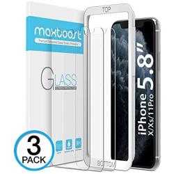 Maxboost Screen Protector for Apple iPhone Xs & iPhone X & iPhone 11 Pro (3 Packs, Clear) 0.25mm Tempered Glass Screen Protector with Advanced Clarity [3D Touch] Work w/Most Case 99% Touch Accurate