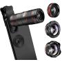 Phone Camera Lens, KNGUVTH 5 in 1 Cell Phone Lens Kit - 12X Zoom Telephoto Lens + Fisheye Lens + Super Wide Angle Lens+ Macro Lens Compatible with iPhone 11 Pro Max X XS XR/8/7/6/6s Samsung Android