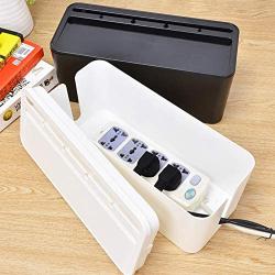 Cable Management Box with Tablet and Phone Holder, Cable Holes on The Top for Easy Charging, Large Cord Box Organizers to Hold and Hide Power Strip Charger Adapter Power Cord USB HUB (Black)