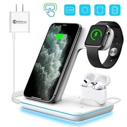 WAITIEE Wireless Charger,3 in 1 Qi-Certified 15W Fast Charging Station for Apple iWatch Series 5/4/3/2/1,AirPods,Compatible with iPhone 11 Series/XS MAX/XR/XS/X/8/8 Plus/Samsung (White)