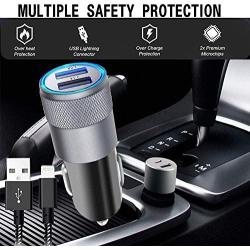 Car Charger, 3.1A Dual USB Car Charger Adapter, PowerDrive 2 Car Phone Chargers Compatible for iPhone XS/MAX/XR/X/8/7/7s/6/6s/5s/se/Plus, iPad, and More with 6ft Nylon Braided Charging Cable