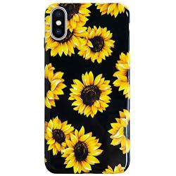 J.west iPhone Xs Max Case Vintage Flower Floral, Cute Yellow Sunflowers Black Soft Cover for Girls/Women Sturdy Flexible Slim fit Fashion Design Pattern Drop Protective Case for iPhone Xs Max