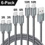 CLEEFUN USB C Cable Fast Charging, [6-Pack, 3/3/6/6/10/10 ft] Nylon Braided USB A to Type C Charger Cord Compatible with Samsung Galaxy S10e S10 S9 S8 Plus S10+, Note 10 9 8, Moto G8 G7 G6, LG G8 G7