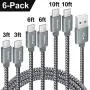 CLEEFUN USB C Cable Fast Charging, [6-Pack, 3/3/6/6/10/10 ft] Nylon Braided USB A to Type C Charger Cord Compatible with Samsung Galaxy S10e S10 S9 S8 Plus S10+, Note 10 9 8, Moto G8 G7 G6, LG G8 G7