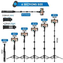 Selfie Stick Tripod, 59.5" Extendable Tripod Stand, Phone Tripod Camera Tripod with Wireless Remote Shutter for iPhone & Android, Heavy Duty Aluminum, Vlogging/Streaming/Photography/Recording