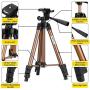 PEYOU Compatible for Ipad iPhone Tripod, 50 Inch Extendable Lightweight Aluminum Smartphone Camera Tablet Tripod Stand for Video + Wireless Remote + 2 in 1 Phone/Tablet Tripod Mount Holder