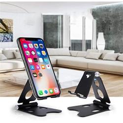 Adjustable Tablet Stand, Foldable Cell Phone Stand Holder Dock, Aluminum Universal Desk Stand Fit for iPhone,iPad,Tablet Display, Desktop Holder for Kindle Fire,Nitendo Switch,All Mobile Phone, Black