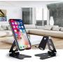 Adjustable Tablet Stand, Foldable Cell Phone Stand Holder Dock, Aluminum Universal Desk Stand Fit for iPhone,iPad,Tablet Display, Desktop Holder for Kindle Fire,Nitendo Switch,All Mobile Phone, Black