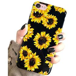 J.west iPhone SE 2020 Case,iPhone 8 & iPhone 7 Case, Vintage Floral Cute Yellow Sunflowers Black Soft Cover for Girls Women Flexible Fashion Design Pattern Drop Protective Case for iPhone 7/8 4.7 inch