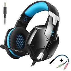 KOTION EACH G1200 Gaming Headset for PS4, Professional 3.5mm PC Stereo Headphones with Mic, Comfortable Bass Headband with Integrated Microphone for PS4 PC Computer Laptop Smartphones (Blue)