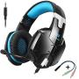 KOTION EACH G1200 Gaming Headset for PS4, Professional 3.5mm PC Stereo Headphones with Mic, Comfortable Bass Headband with Integrated Microphone for PS4 PC Computer Laptop Smartphones (Blue)