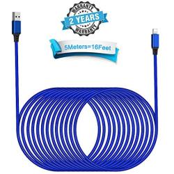 Fast Phone Charger Cable 16FT/5M Cell Phone Charging Cord Extra Long Nylon Braided Data Sync Cable Metal Connector Blue USB Cable Powerline for Phone XR/X/8/8 Plus/7/7 Plus/6/6s/Plus/SE Pad