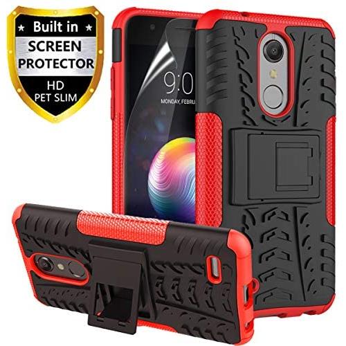 RioGree Phone Case for LG K10 2018/LG K30/LG Phoenix Plus/LG CV3 /Pro LTE/Harmony 2 Cell Phone Case, with Screen Protector Kickstand Cell Cover Skin, Red