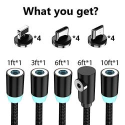 Magnetic Charging Cable, (5-Pack, 1ft/3ft/6ft/6ft/10ft) 3 in 1 USB Magnetic Phone Charger Cable Nylon Braided Magnet Charger Cable Compatible with Micro USB, Type C Smartphone and iProduct Device