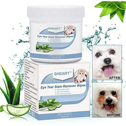 GHEART Eye Tear Stain Remover Wipes for Cats & Dogs - Pet Eye Care - 100 Presoaked Cotton Pads - Best Natural Eye Crust Treatment for White Fur - Chemical and Bleach Free (Eye Wipes) GHEART Eye Tear Stain Remover Wipes for Cats & Dogs - Pet Eye Care - 100 Presoaked Cotton Pads - Best Natural Eye Crust Treatment for White Fur - Chemical and Bleach Free (Eye Wipes)