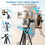 Phone Tripod,57" Extendable Travel Tripod Stand with Cell Phone Tripod Holder,Smartphone Remote Shutter,Compatible with iPhone/Android Phone,Camera,Gopro