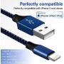 WUYA iPhone Charger, MFi Certified Lightning Cable 5 Pack (3/3/6/6/10FT) Nylon Woven with Metal Connector Compatible iPhone Xs Max/X/8/7/Plus/6S/6/SE/5S iPad - Black&Blue