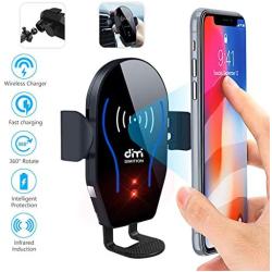 DM Car Phone Mount Air Vent Automatic Clamping Cell Phone Holder for Car Wireless Charger Compatible with iPhone Xs Max/XR/XS/X/8 Plus Samsung Galaxy S9/S8/S7/S6 Edge/Note5 & Other Smartphone