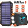 Solar Power Bank 26800mAh, Hiluckey Solar Charger with 4 Outputs Wireless Portable Charger USB C External Battery Pack Quick Charge 3.0A with Dual Flashlights for Smartphones, Tablets, Switch