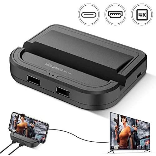 USB C Wired PUBG Mobile Game Keyboard Mouse Converter Adapter, no Lagging Gaming controller gamepad with HDMI USB 3.0 Port for shooting games 4k@144Hz Monitor TV, Compatible with Android phone/tablets
