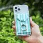 Yunce Cell Phone Card Holder RFID Ring Stand Stick on Wallet Card Holder for Back of Phone for iPhone Android and All Smartphones Adhesive Credit Card Holder for Cell Phone-Green Striped
