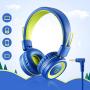 Kids Headphones - noot products K12 Foldable Stereo Tangle-Free 3.5mm Jack Wired Cord On-Ear Headset for Children/Teens/Boys/Girls/Smartphones/School/Kindle/Airplane Travel/Plane/Tablet (Blue/Lime)