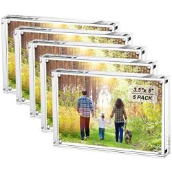 Boxalls 3.5x5 Inches Acrylic Picture Frames- 5 Pack, Desktop Frameless Photo Frames with Magnetic, Double Sided Transparent (5 Pack)