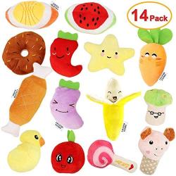 LEGEND SANDY 14 Pack Dog Squeaky Toys Cute Stuffed Plush Fruits Snacks and Vegetables Dog Toys for Puppy Small Medium Dog Pets