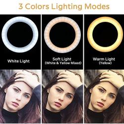 Selfie Ring Light with Microphone Holder & Phone Holder, Clamp-on Flexible Gooseneck Arms, 3 Light Modes, 10 Brightness Levels, Compatible with Smart Phones for Ins, YouTube, FB (Black)