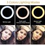 Selfie Ring Light with Microphone Holder & Phone Holder, Clamp-on Flexible Gooseneck Arms, 3 Light Modes, 10 Brightness Levels, Compatible with Smart Phones for Ins, YouTube, FB (Black)