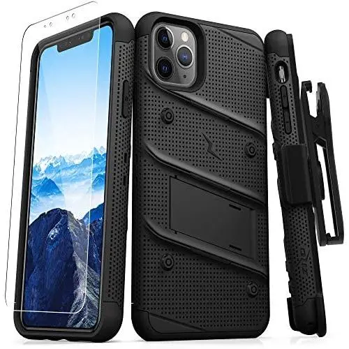 Zizo Bolt Cover - Case for iPhone 11 Pro with Military Grade + Glass Screen Protector & Kickstand and Holster (Black Zizo Bolt Cover - Case for iPhone 11 Pro with Military Grade + Glass Screen Protector & Kickstand and Holster (Black