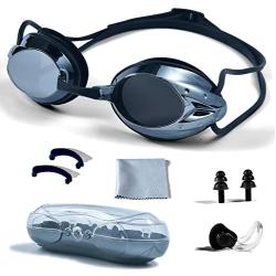 PHELRENA Swimming Goggles, Professional Swim Goggles Anti Fog UV Protection No Leaking for Adult Men Women Kids Swim Goggles with Nose Clip, Ear Plugs, Protection Case and Interchangeable Nose Bridge