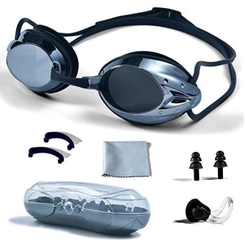 PHELRENA Swimming Goggles, Professional Swim Goggles Anti Fog UV Protection No Leaking for Adult Men Women Kids Swim Goggles with Nose Clip, Ear Plugs, Protection Case and Interchangeable Nose Bridge