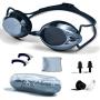 PHELRENA Swimming Goggles, Professional Swim Goggles Anti Fog UV Protection No Leaking for Adult Men Women Kids Swim Goggles with Nose Clip, Ear Plugs, Protection Case and Interchangeable Nose Bridge