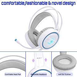 Dland Gaming Headset with Mic and Changeable LED Light for Laptop,Computer, Cellphone, PS4 and Xbox, 3.5mm Wired Noise Isolations Gaming Headphones with Volume Control-White