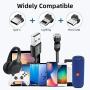 Magnetic Charging Cable [3pk 3ft/6ft/6ft] ModTech 3 in 1 Magnetic 360 Rotating Charging Cable - Nylon Braided Magnetic Charger - Compatible Micro USB - Typce C - iProducts (Black 2A/3pck)
