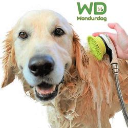 Wondurdog Quality at Home Dog Wash Kit for Shower | Water Sprayer Brush & Rubber Shield | Wash Your Pet and Dont Get Wet | Shield Water from Dogs Ears, Eyes and Yourself!