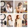 Selfie Ring Light with Tripod Stand with Phone Holder for, Live Stream,Self-Portrait Shooting (Black,1 X Fill Light+ 1 X Mobile Phone Clip + 1 X Remote Control +1 X Tripod, 10.2in)