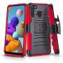 CasemartUSA Phone Case for [Samsung Galaxy A21], [Refined Series][Red] Shockproof Cover with Built-in Kickstand & Belt Clip Holster for Samsung Galaxy A21 (Verzion, Boost Mobile, T-Mobile, Metro)