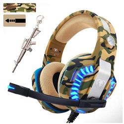 Camo Pro Stereo Gaming Headset for PS4 Xbox One PC, All-Cover Over Ear Headphones Deep Bass Surround Sound with360° Noise Canceling Mic & LED Light for Nintendo Switch Mac Laptop (Camouflage)