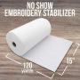 [15”x120 Yards] No Show Mesh Stabilizer for Embroidery (White) Free Pen & Snip, Permanent No-Show Poly Mesh Backing for Machine Embroidery, Hand Sewing, Hoop and Stitch, Translucent Nylon Spun