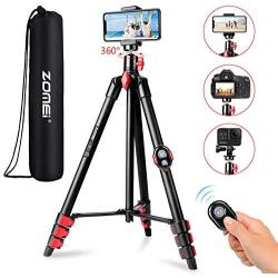 ZOMEI Phone Tripod, Tripod for iPhone Camera Portable Lightweight Aluminum Tripod Stand with Universal Cell Phone Holder Carry Bag Remote Shutter for Phone, Camera, Laser Measure, Laser Level