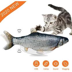 JIMOTEK Interactive Fish Cat Toy, Wagging Fish Toy for Cat, Electric Realistic Plush Simulation Moving Kicker Fish Toy for Biting, Chewing, Kicking, Indoor Kitten Kitty Flopping Catnip Cat Fish Toys.