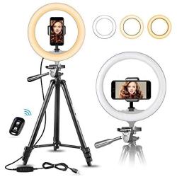 10" Selfie Ring Light with 50" Extendable Tripod Stand & Flexible Phone Holder for Live Stream/Makeup, UBeesize Mini Desktop Led Camera Ringlight for YouTube Video, Compatible with iPhone/Android