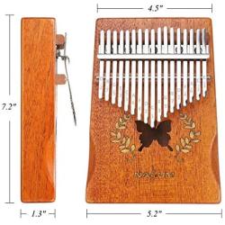 Kalimba Thumb Piano 17 Keys, NASUM Mbira Finger Piano Instrument with Mahogany body, Tuner Hammer, Stickers, Carry Bag, The Best Musical Instrument Gift for Kids and Adults Beginners