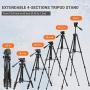Tripod, 60-Inch Aluminum Camera/Phone/Travel Tripod, Max Load of 11 Lbs, 360 Degree Swivel with Wireless Bluetooth Remote, Universal Smartphone Mount, 1/4 Inch Screw Mount, Portable Bag - MLT02