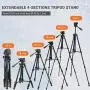 Tripod, 60-Inch Aluminum Camera/Phone/Travel Tripod, Max Load of 11 Lbs, 360 Degree Swivel with Wireless Bluetooth Remote, Universal Smartphone Mount, 1/4 Inch Screw Mount, Portable Bag - MLT02