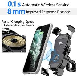 ILM Motorcycle Bike Phone Mount Holder Wireless Charging USB Quick Charge Fits Handlebar Cell Phones iPhone Samsung Galaxy HUAWEI HTC (Qi Wireless USB QC Charge)