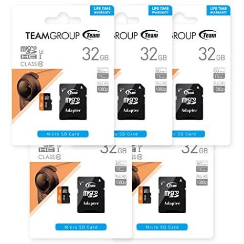 TEAMGROUP Micro SDHC UHS-I 32GB 5-Pack Memory Card with Adapter TUSDH32GUHS59